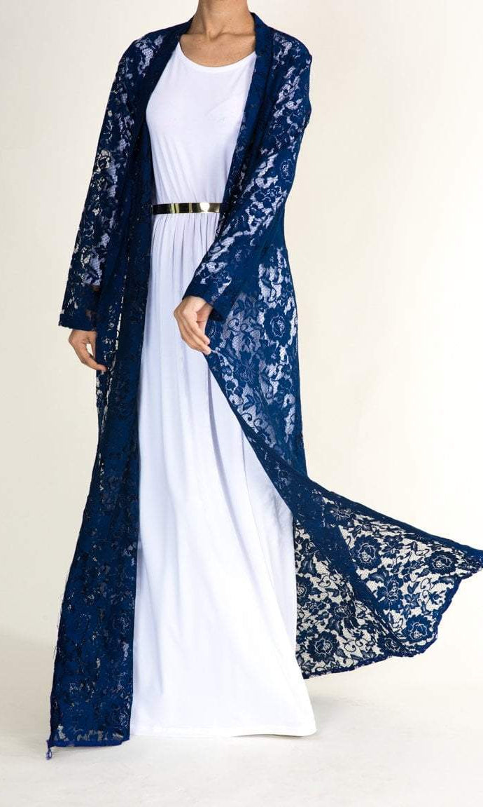 Navy Lace Maxi Cardigan Kabayare