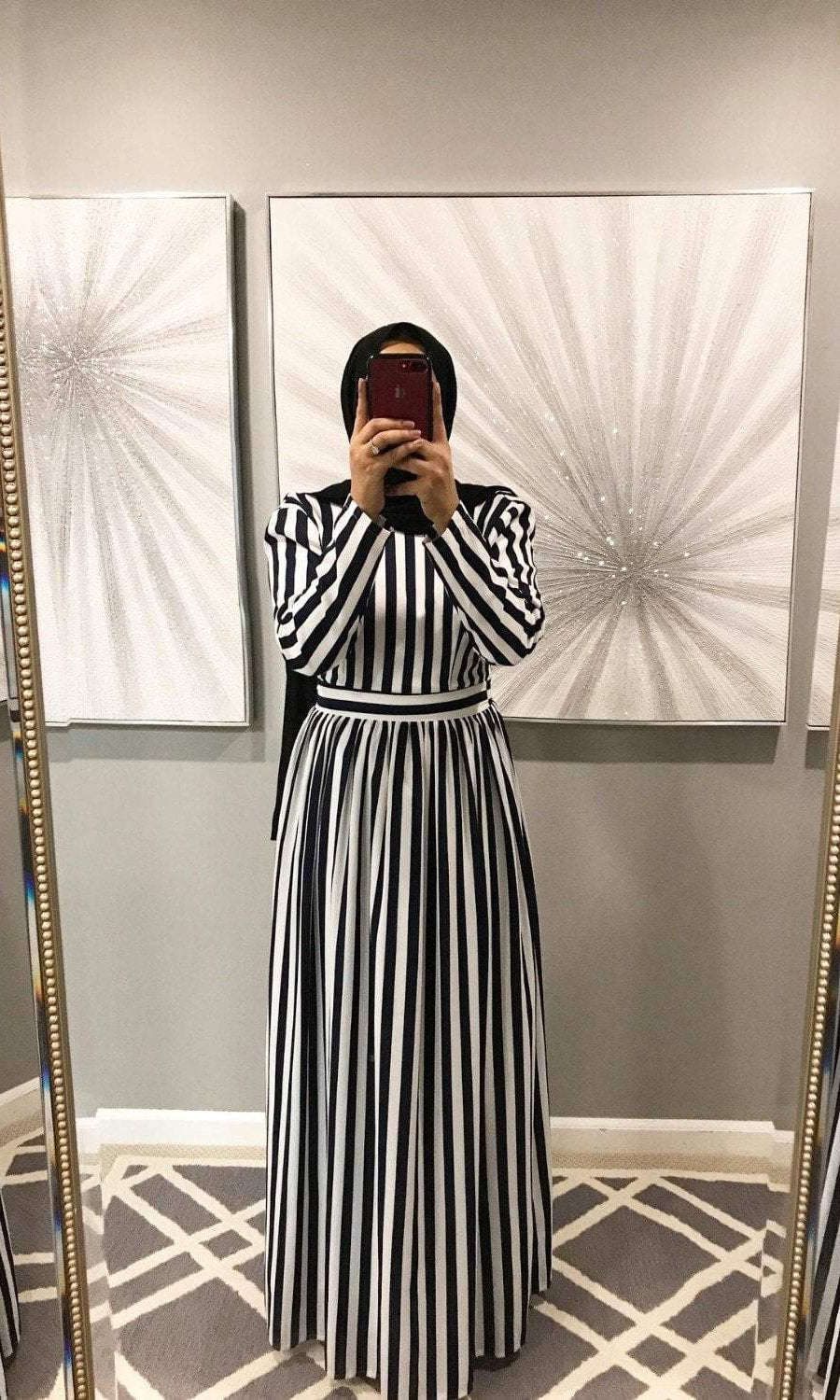 Navy long sleeve Striped maxi dress Kabayare