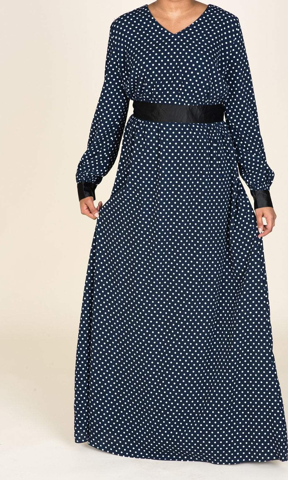 Navy Polka Dot/Satin Touch Dress Kabayare