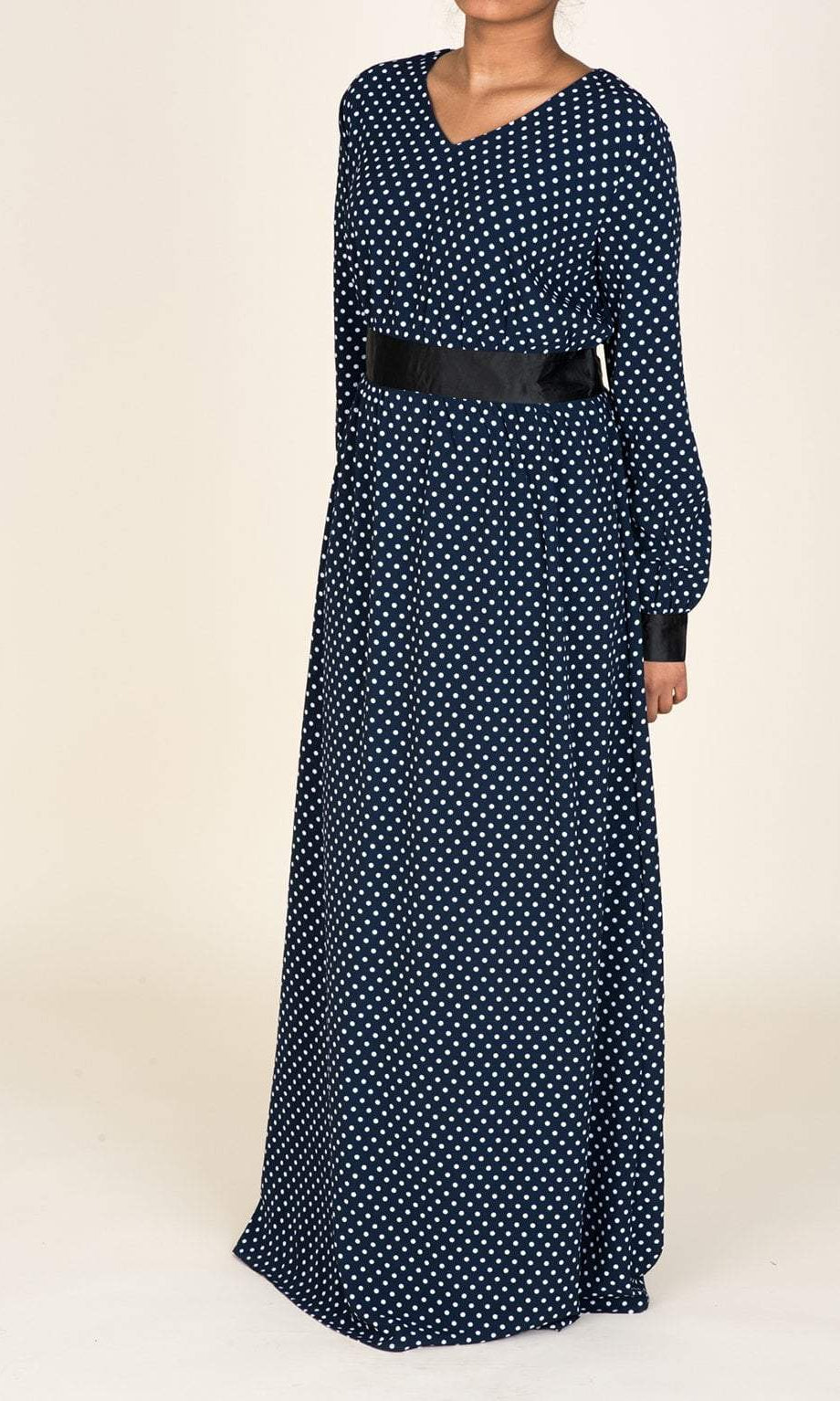 Navy Polka Dot/Satin Touch Dress Kabayare