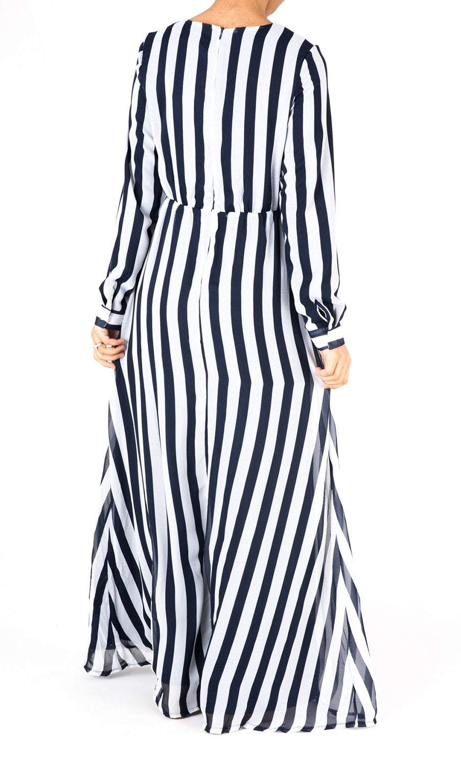 Navy Striped Chiffon dress Kabayare