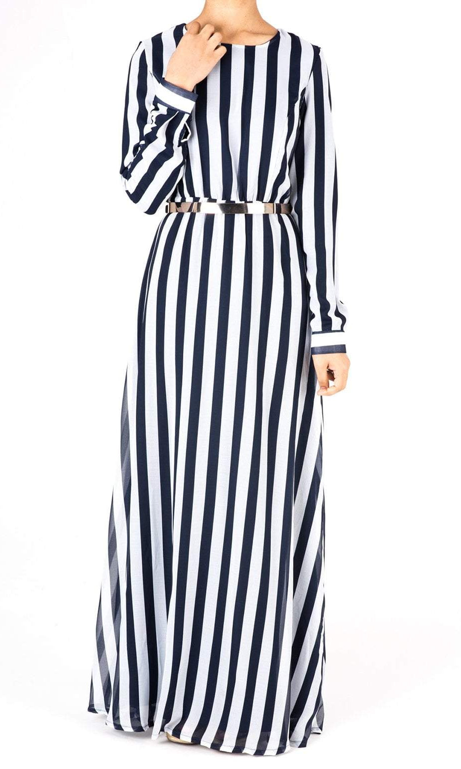 Navy Striped Chiffon dress Kabayare