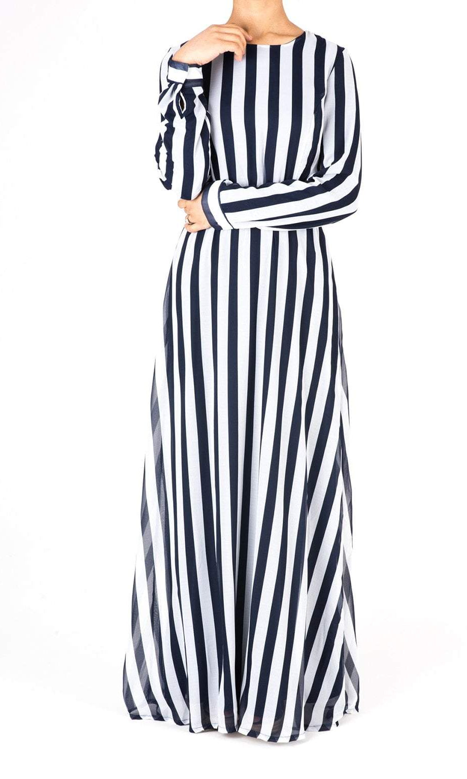 Navy Striped Chiffon dress Kabayare