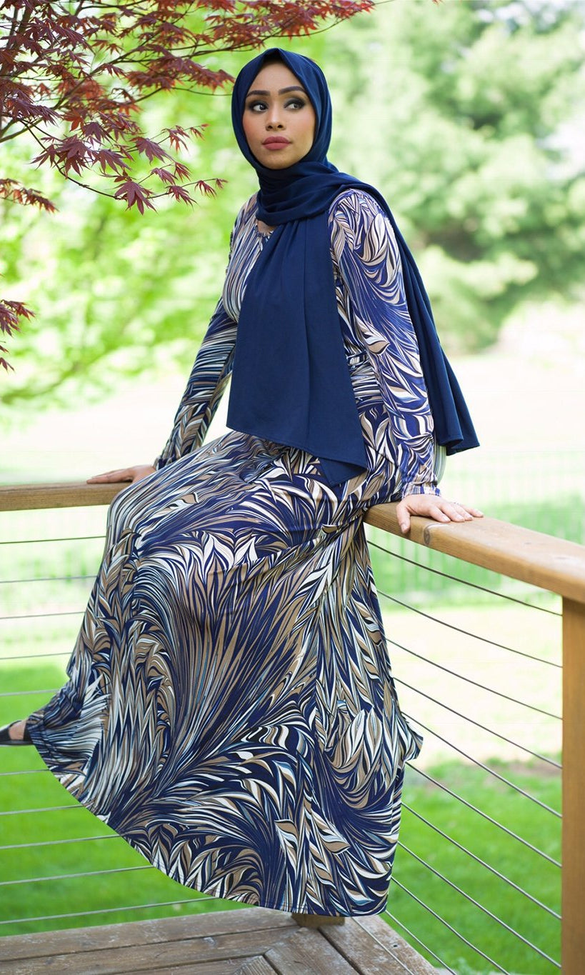 Navy Tamara Maxi Print Dress Kabayare