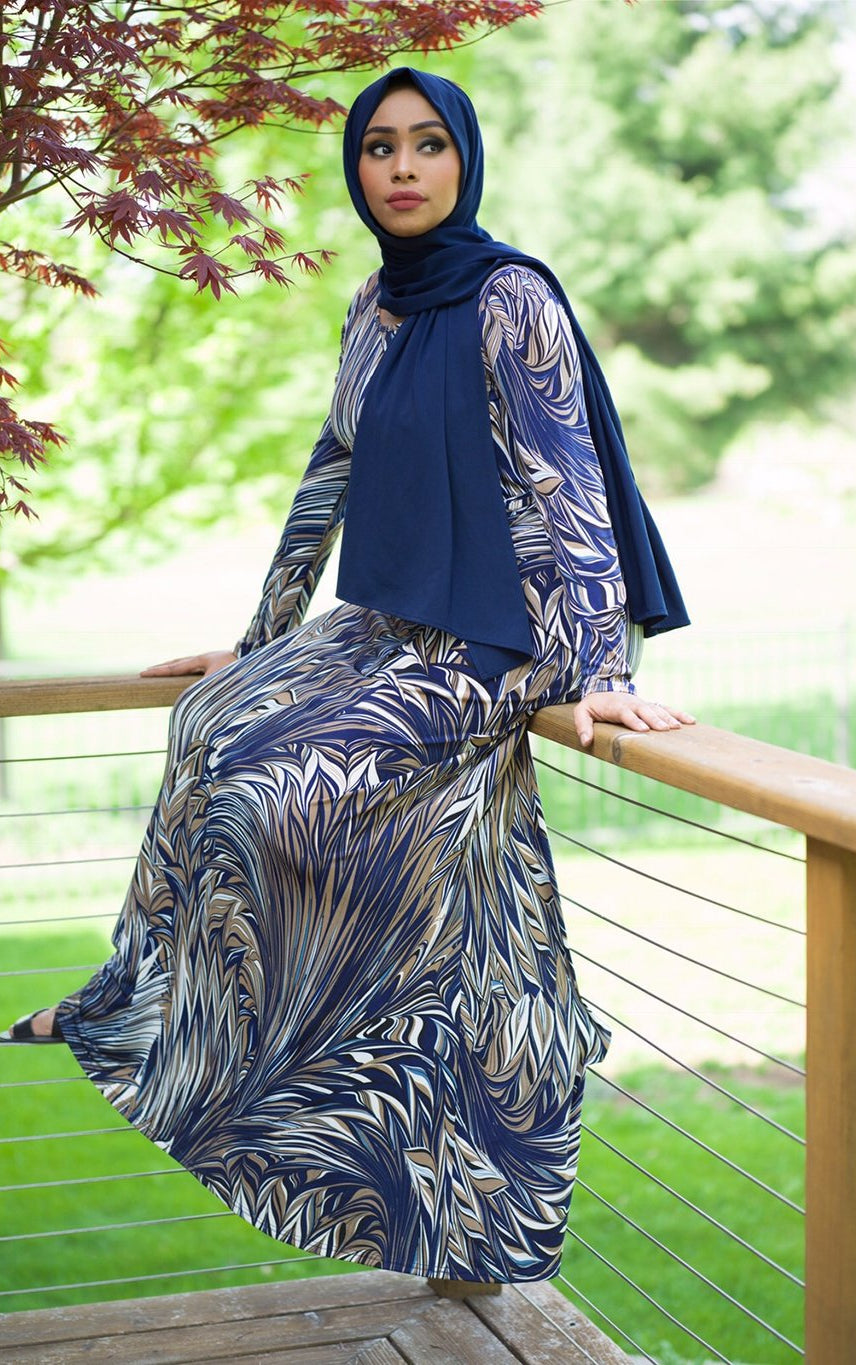 Navy Tamara Maxi Print Dress Kabayare