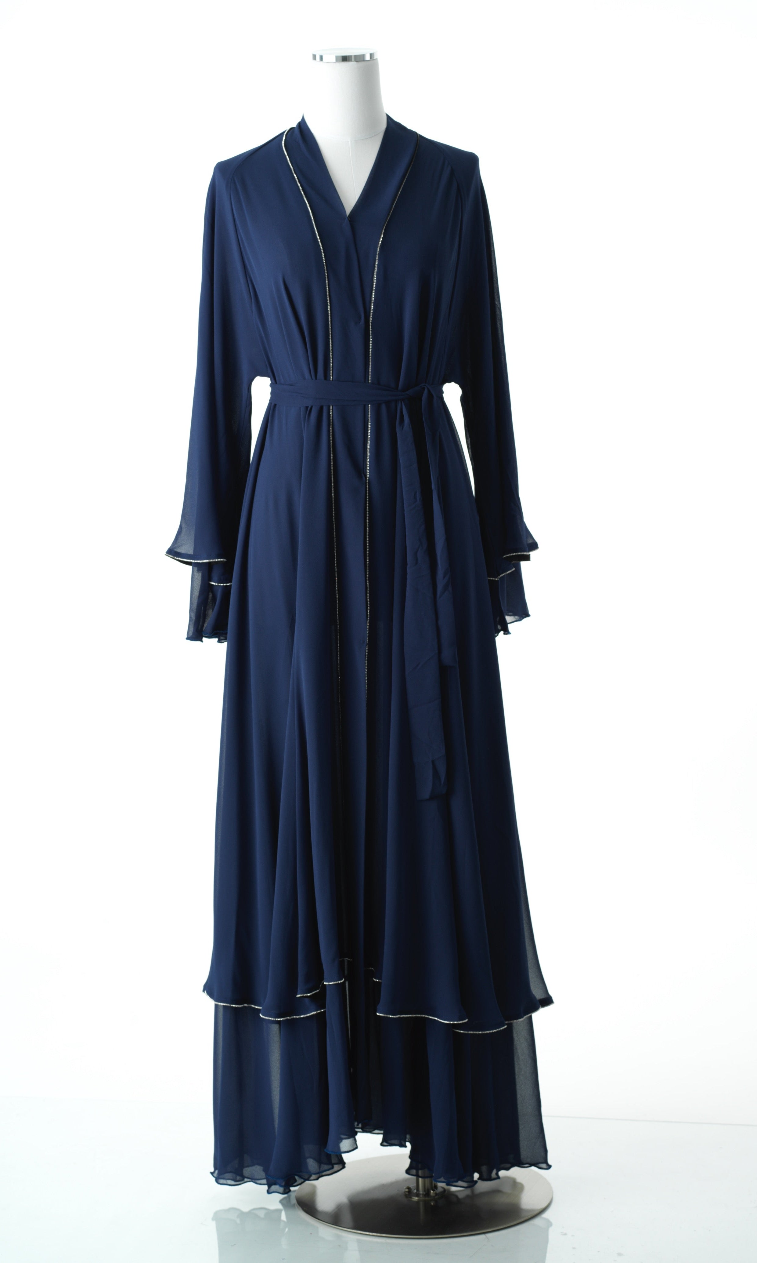 Navy tiered chiffon abaya Kabayare