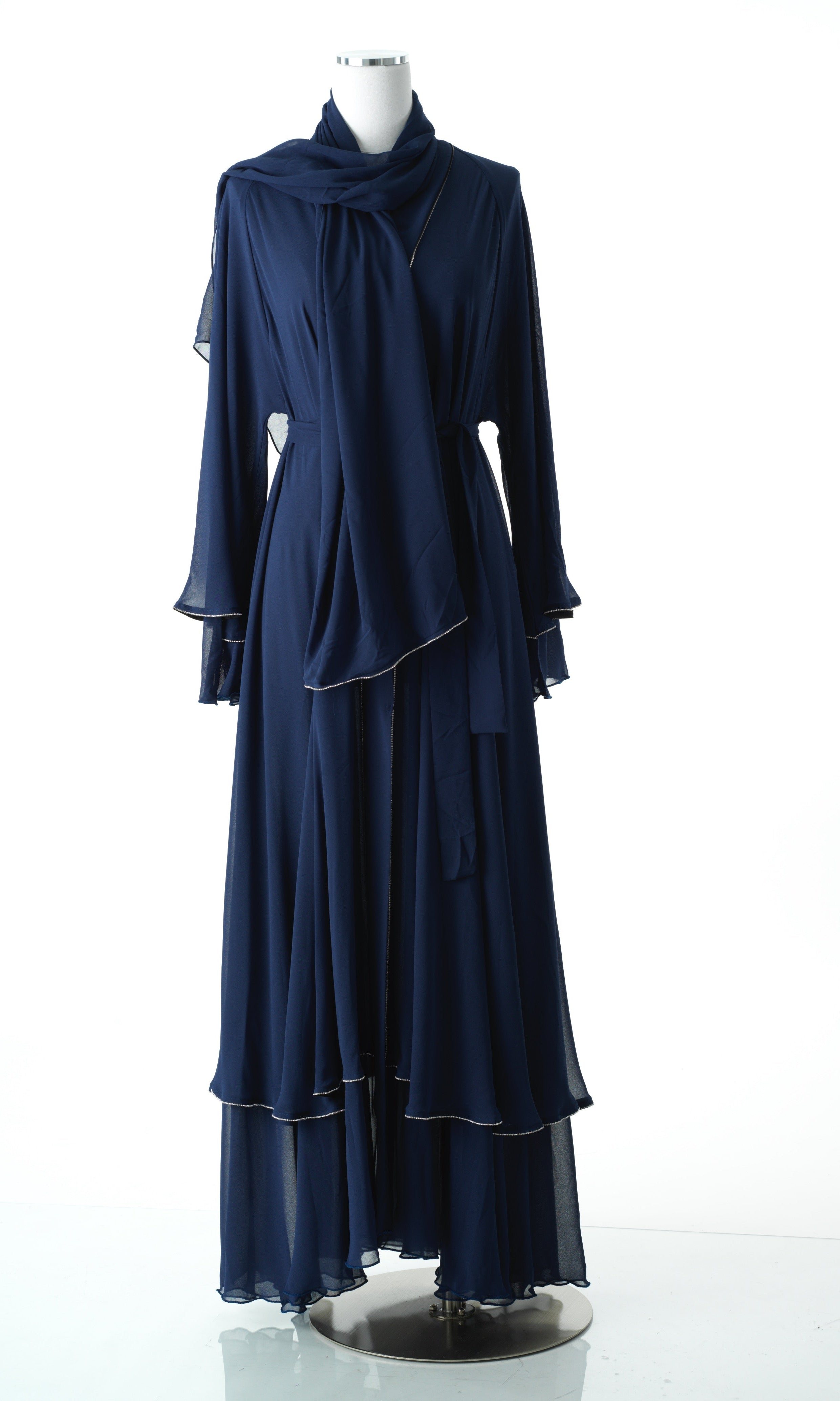 Navy tiered chiffon abaya Kabayare
