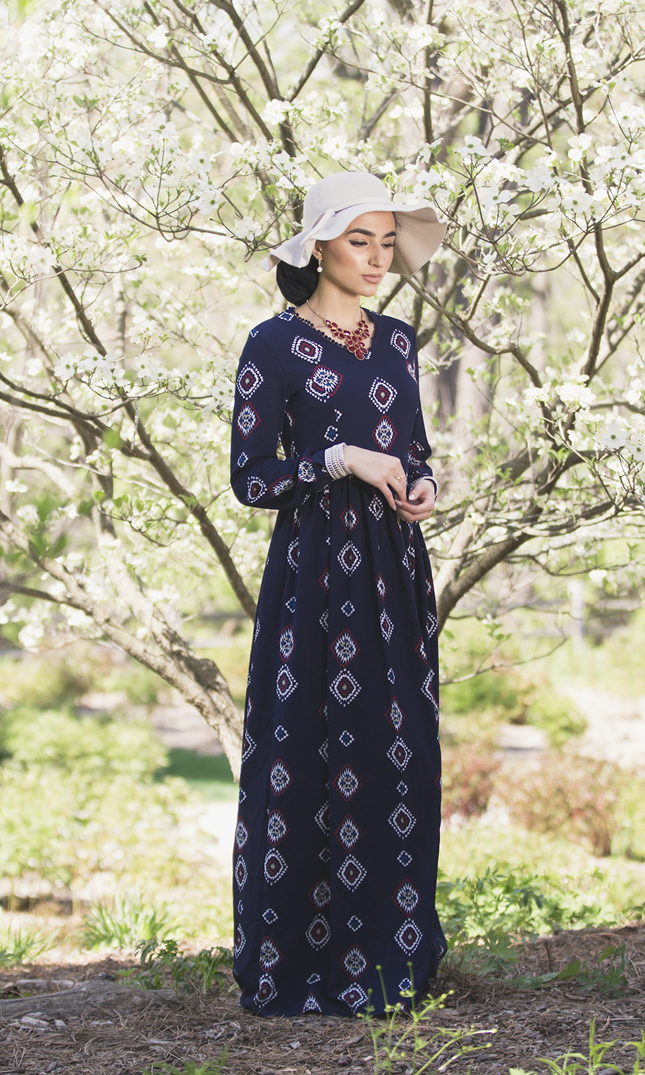 Navy Tribal Print Maxi Dress Kabayare