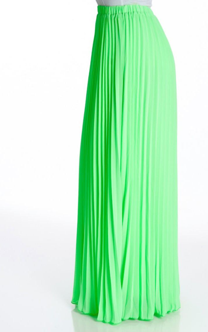 Neon Lime pleated Maxi Skirt Kabayare