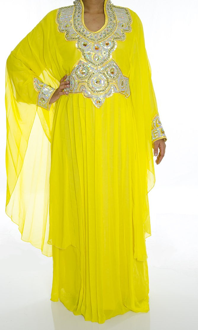 Neon Yellow Fancy Jilabiya Kabayare