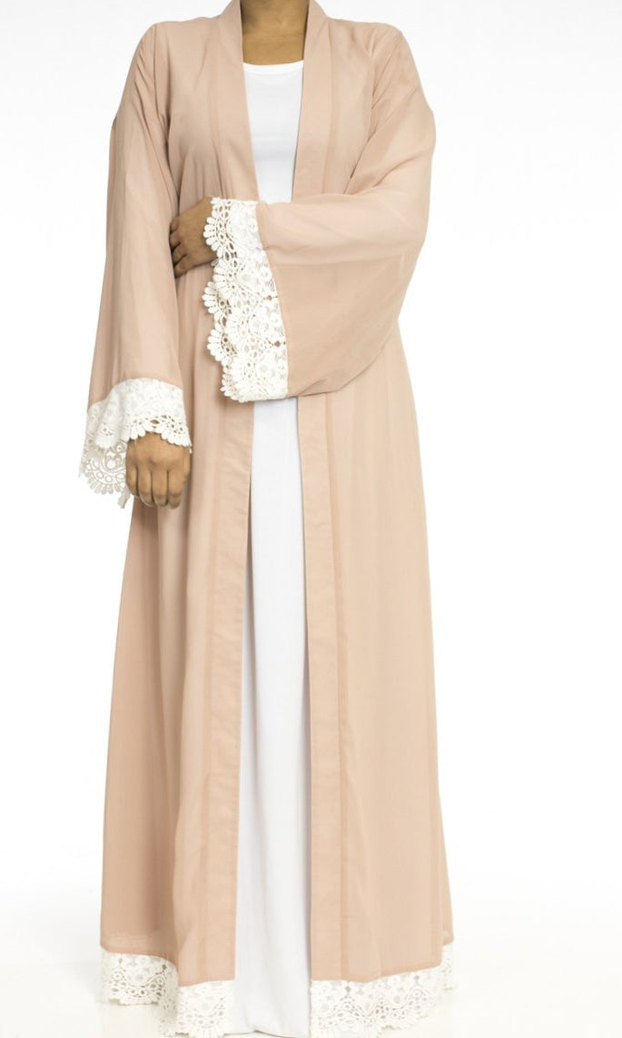 Nude Lace Trim Kimono Cardigan Kabayare