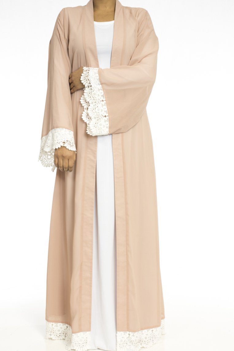 Nude Lace Trim Kimono Cardigan Kabayare