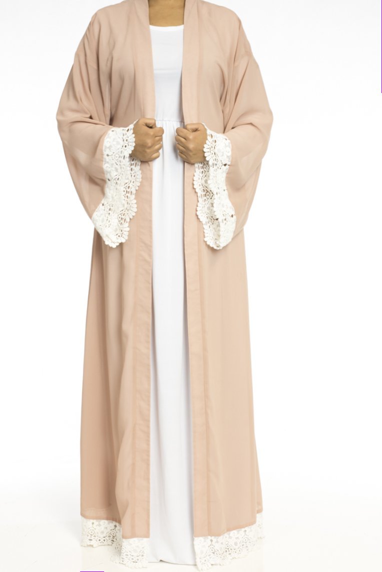 Nude Lace Trim Kimono Cardigan Kabayare