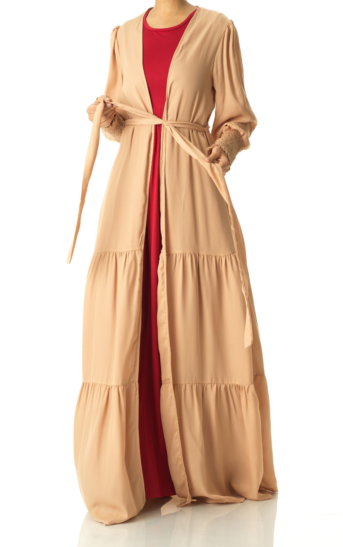 Nude Tiered chiffon maxi cardigan Kabayare
