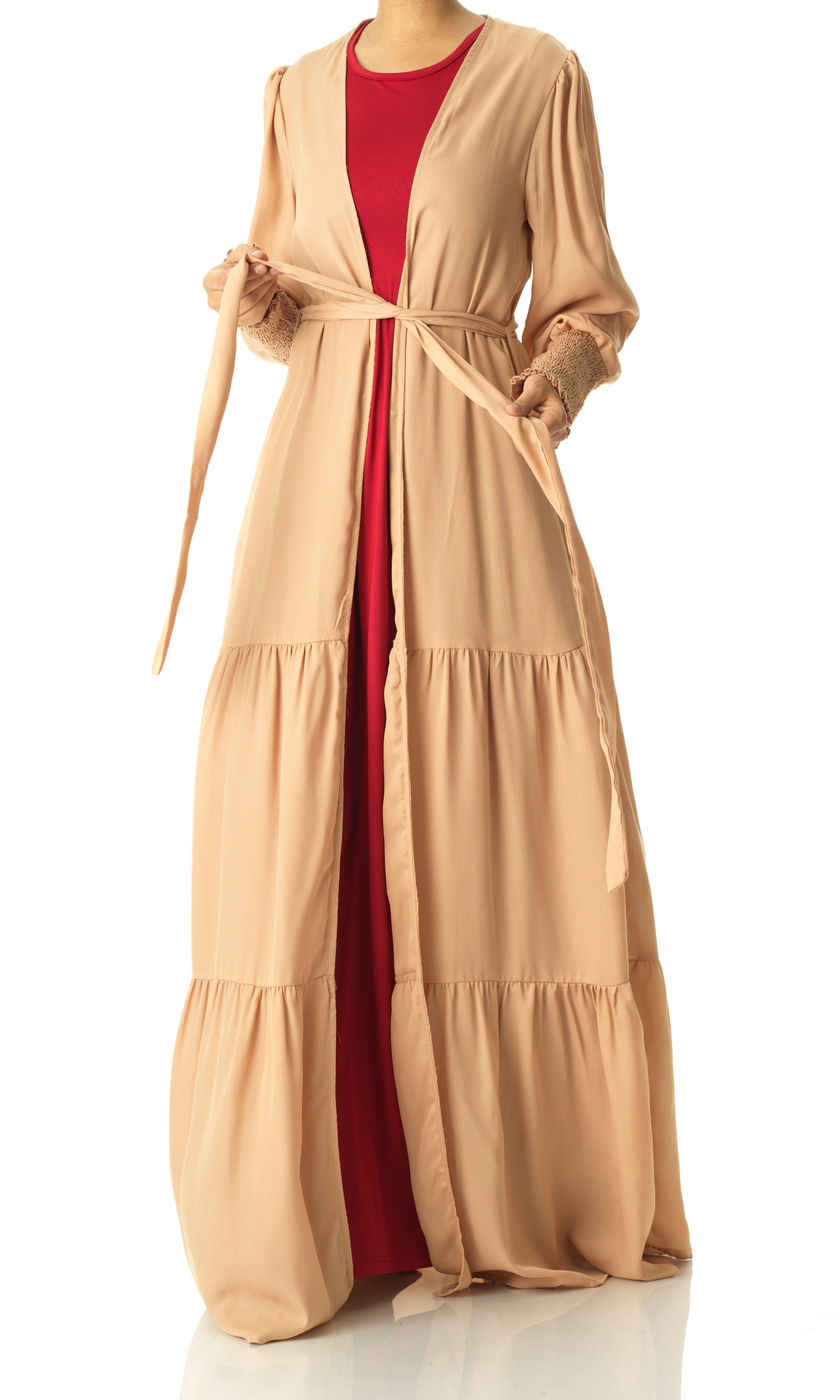 Nude Tiered chiffon maxi cardigan Kabayare