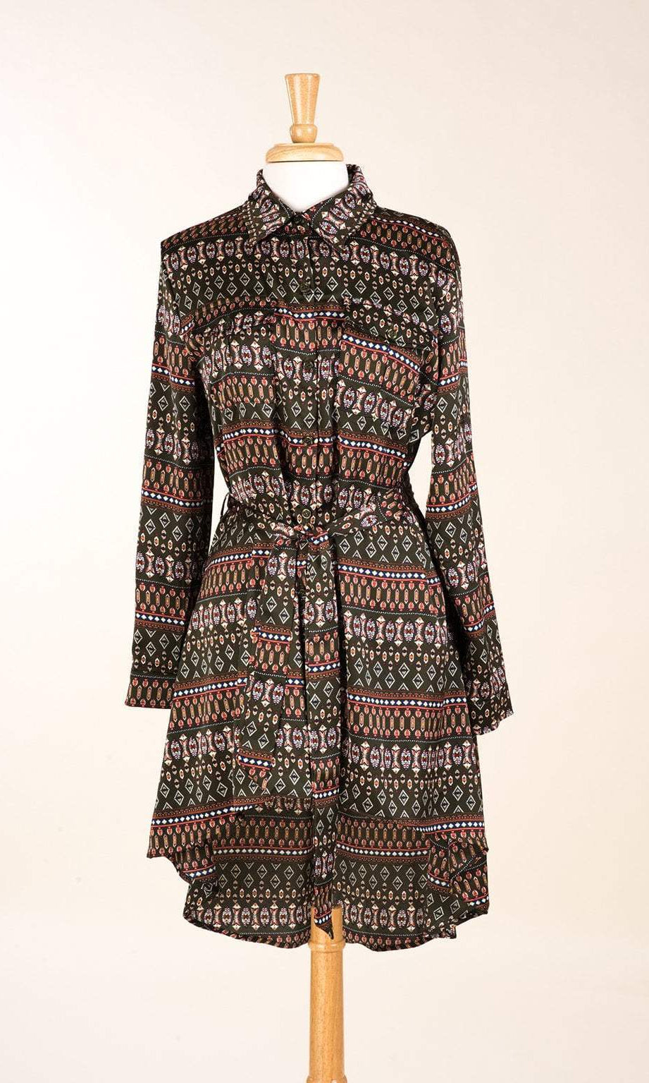 Olive Boho print High-Low Tunic Kabayare