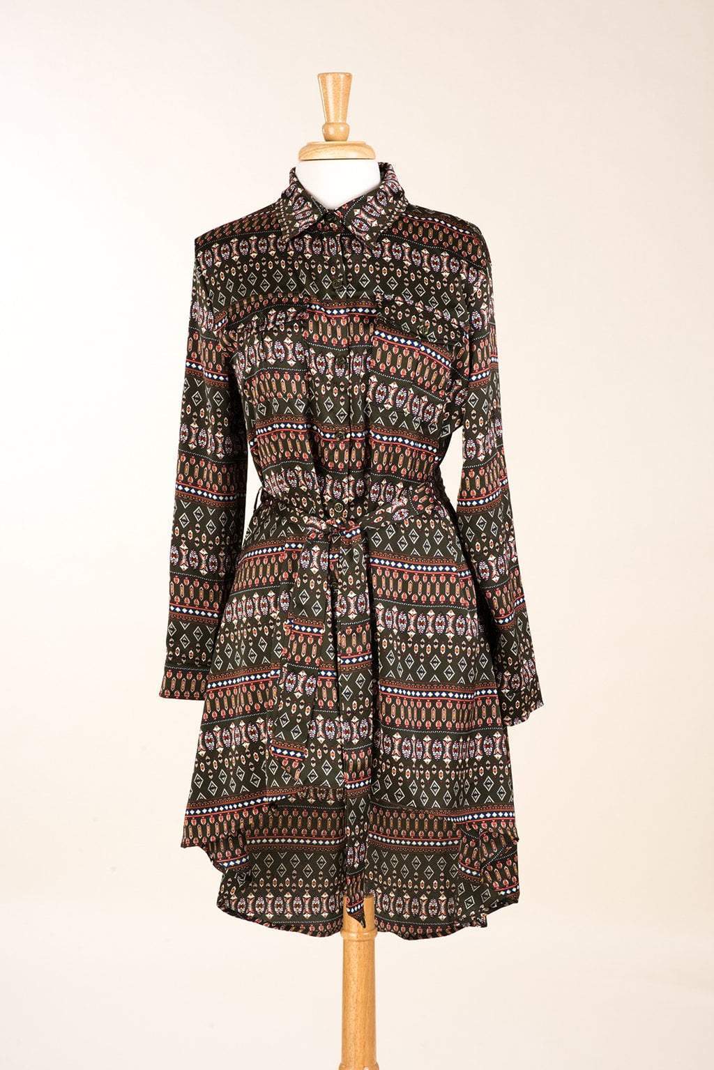 Olive Boho print High-Low Tunic Kabayare