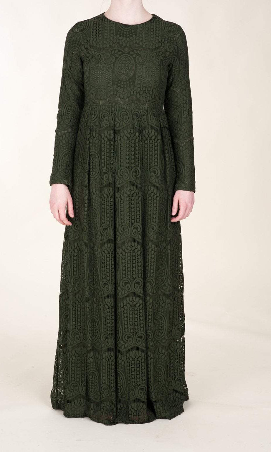 Olive Empire Pattern Lace Dress Kabayare