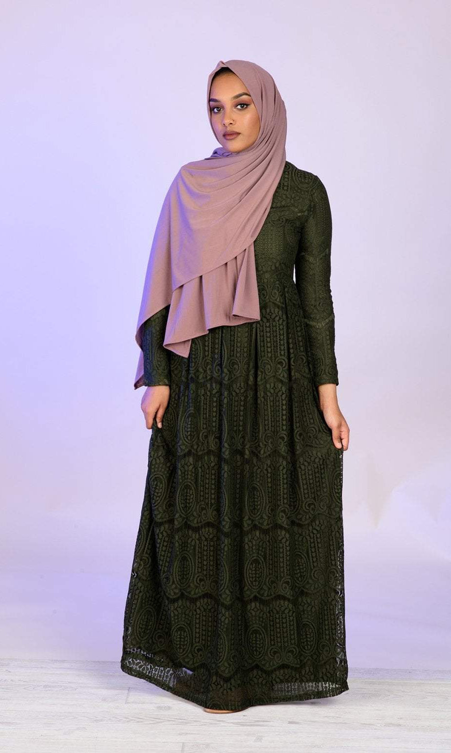 Olive Empire Pattern Lace Dress Kabayare
