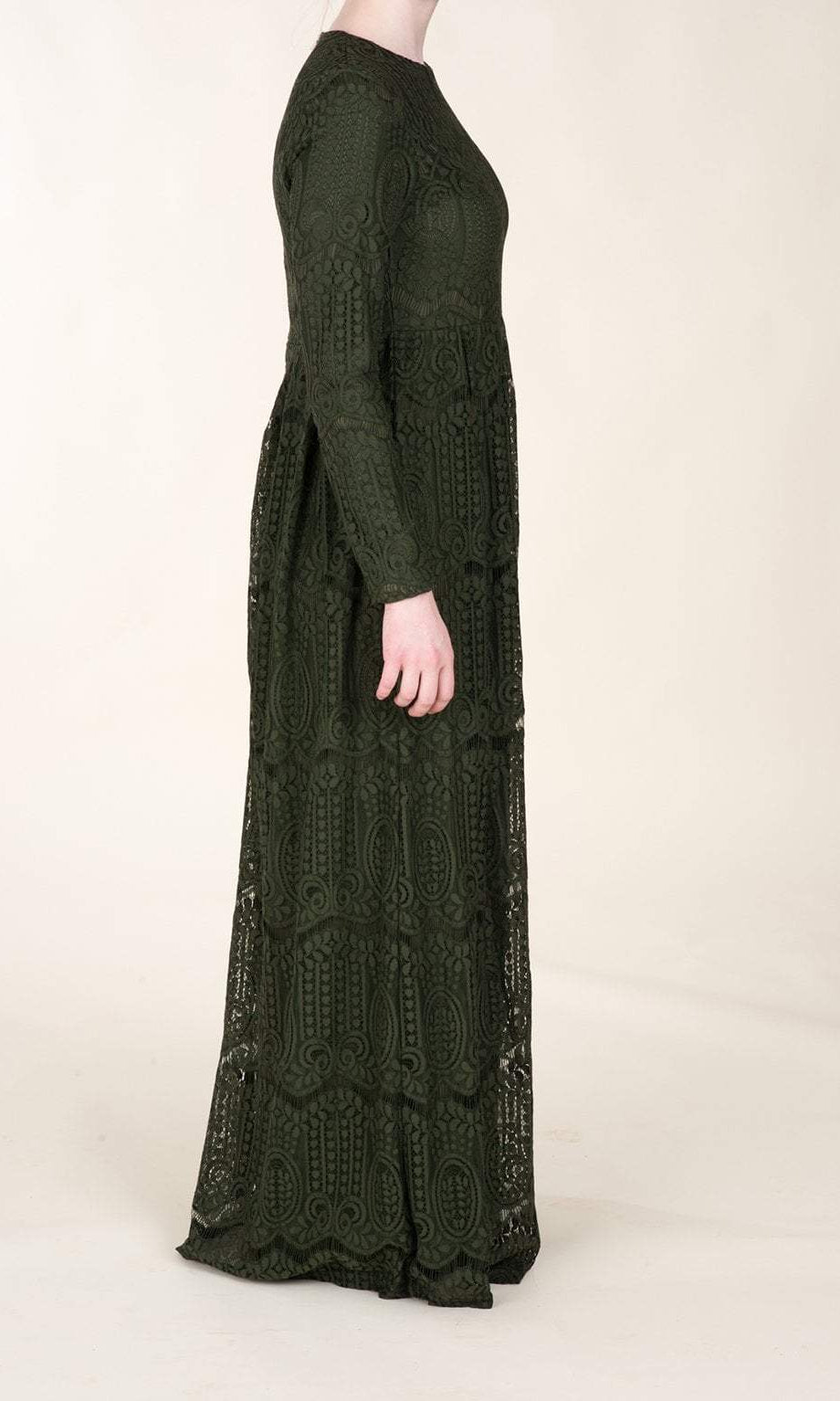 Olive Empire Pattern Lace Dress Kabayare