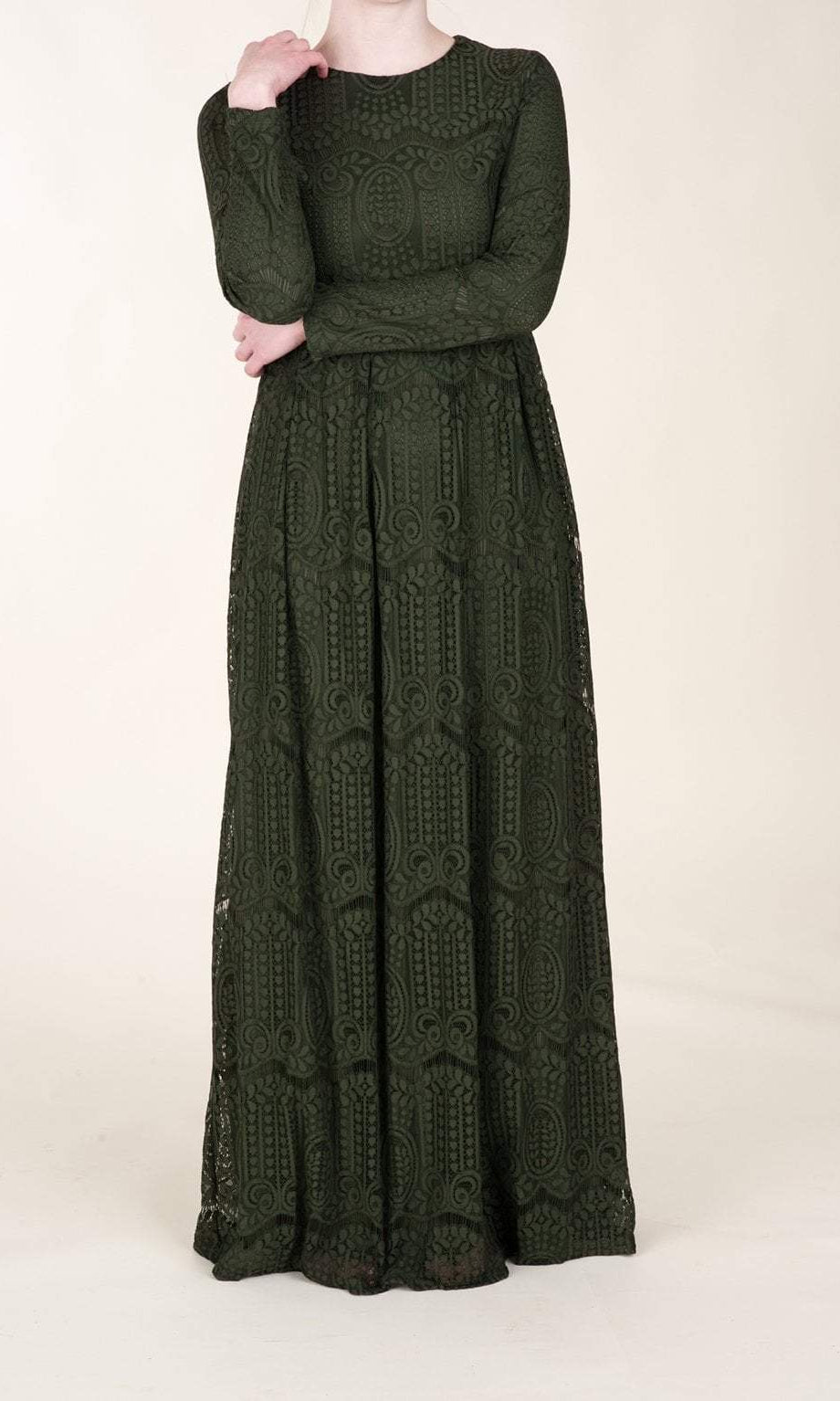 Olive Empire Pattern Lace Dress Kabayare
