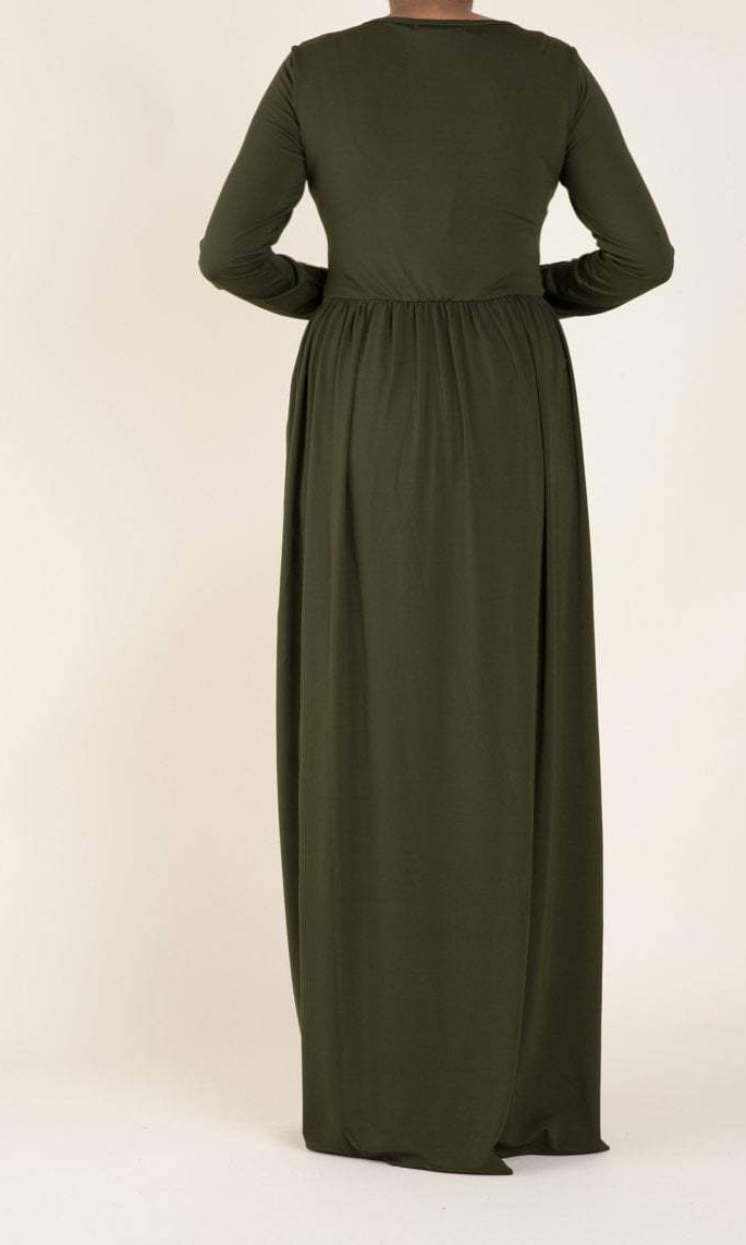 Olive Floral Embroidery Dress Kabayare