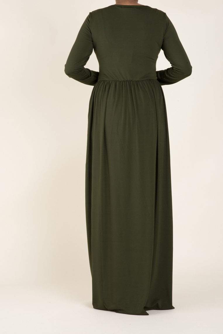 Olive Floral Embroidery Dress Kabayare