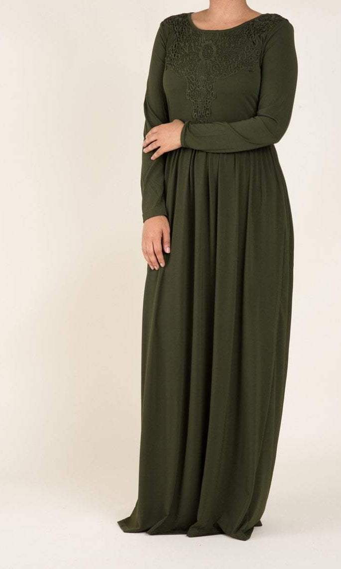 Olive Floral Embroidery Dress Kabayare