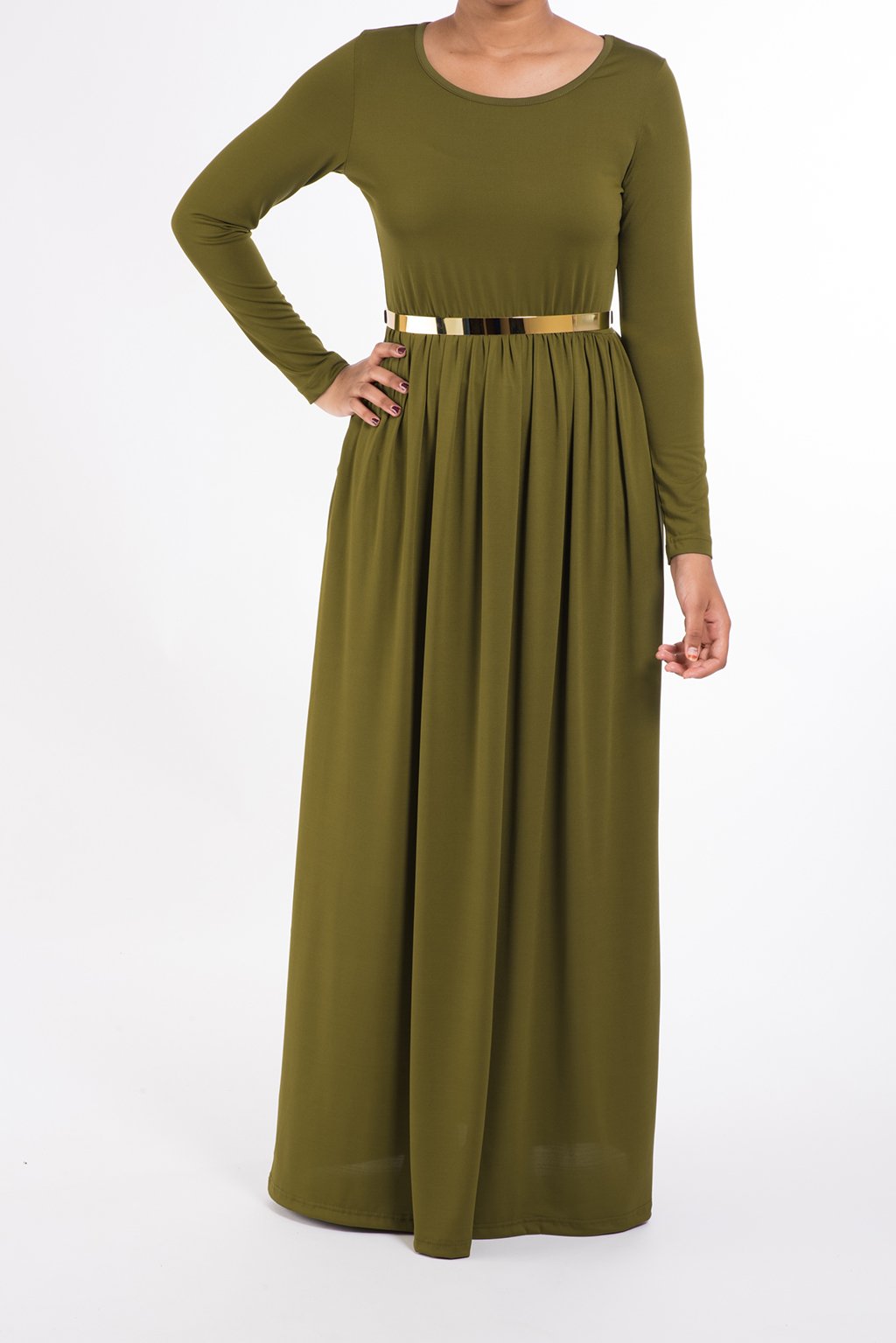 Olive Milk silk Maxi dress (SOFT) Kabayare