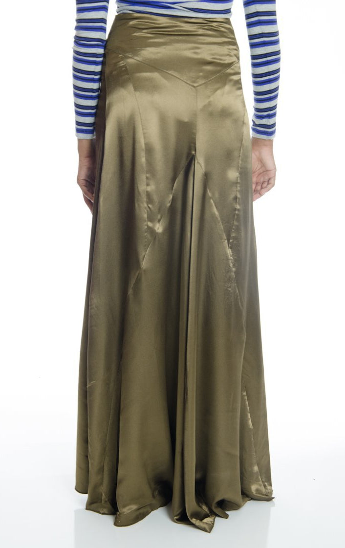 Olive Satin Silk Skirt Kabayare