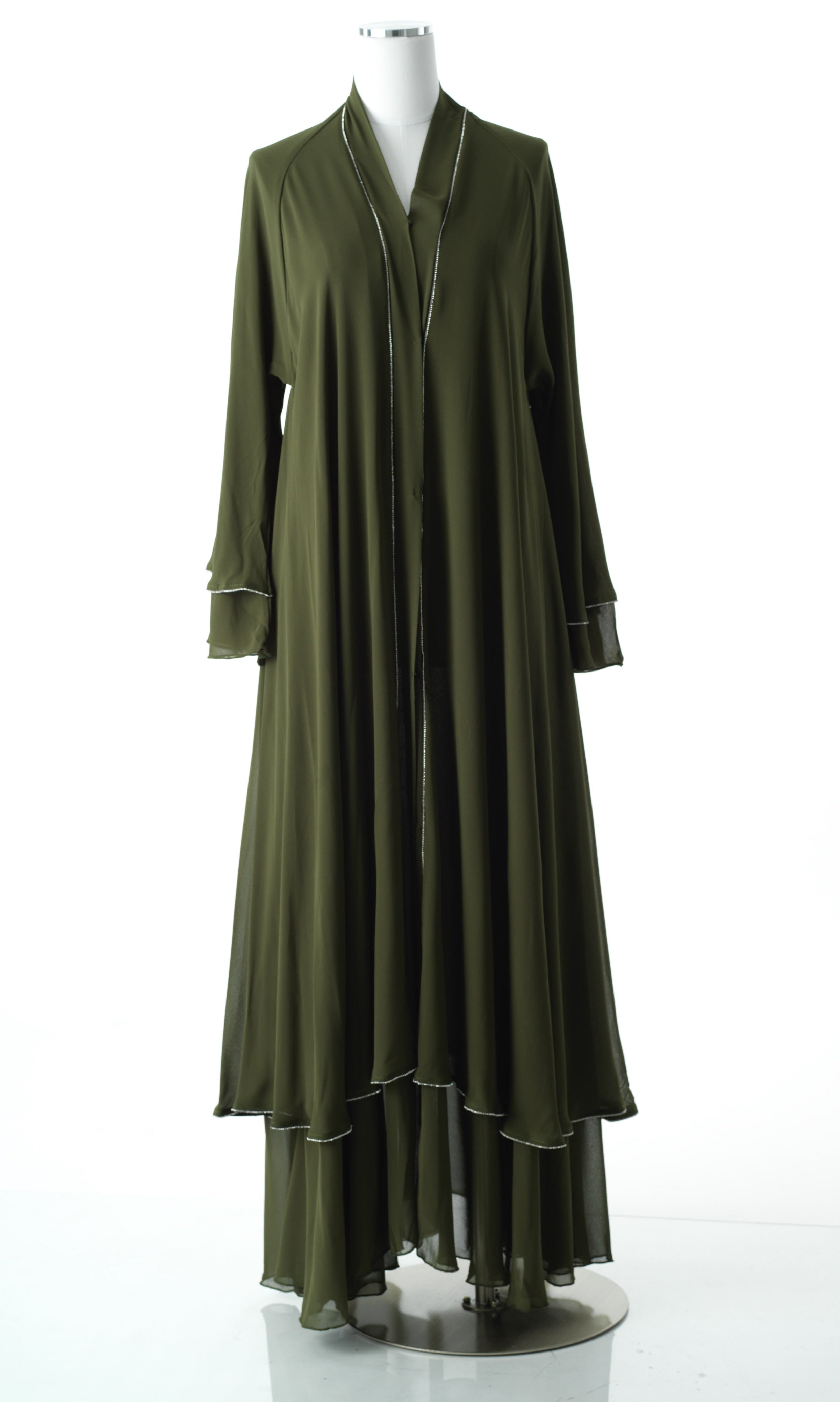 Olive tiered chiffon abaya Kabayare
