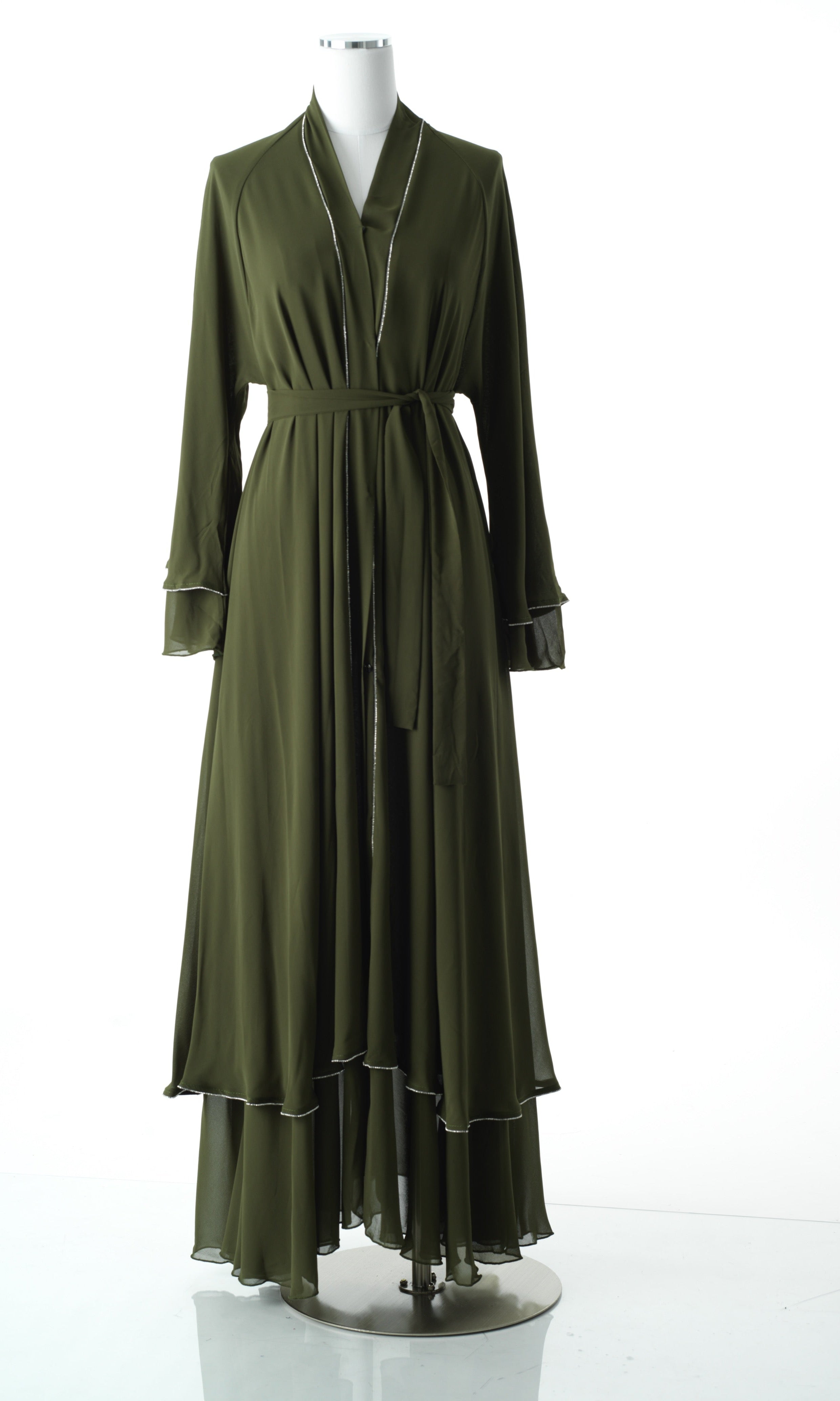 Olive tiered chiffon abaya Kabayare