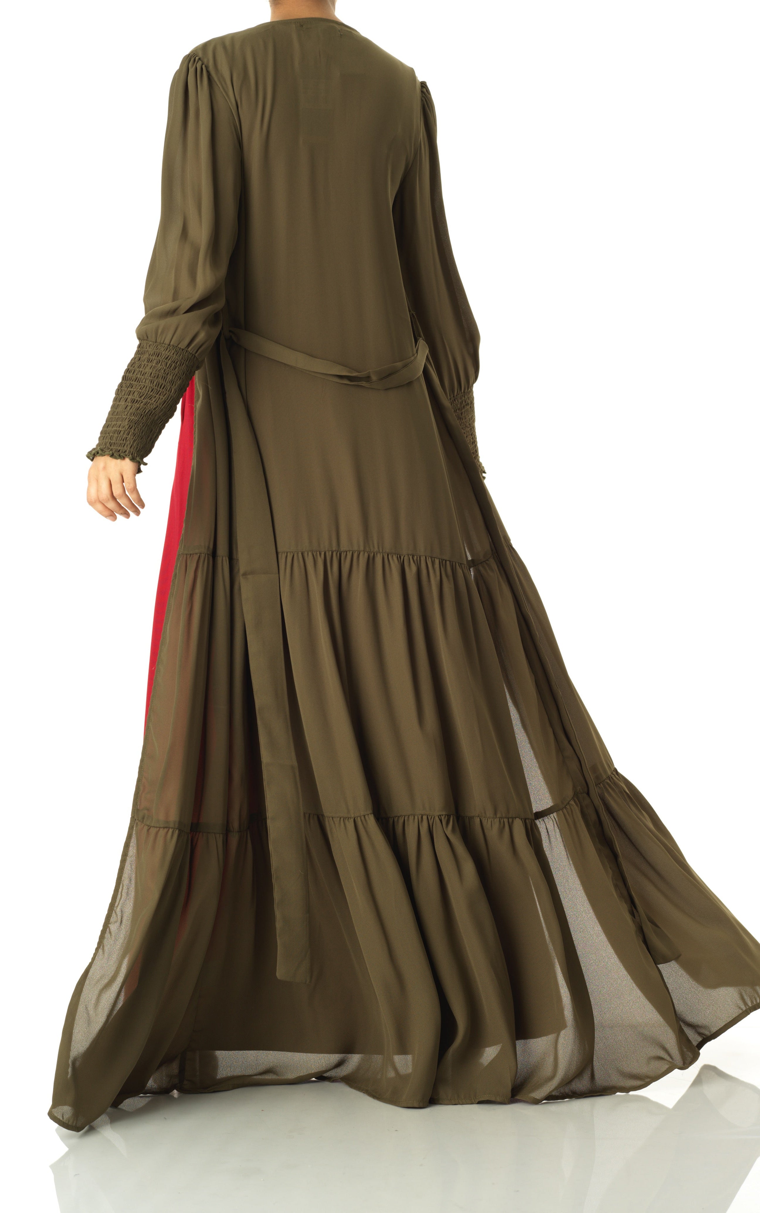 Olive Tiered chiffon maxi cardigan Kabayare