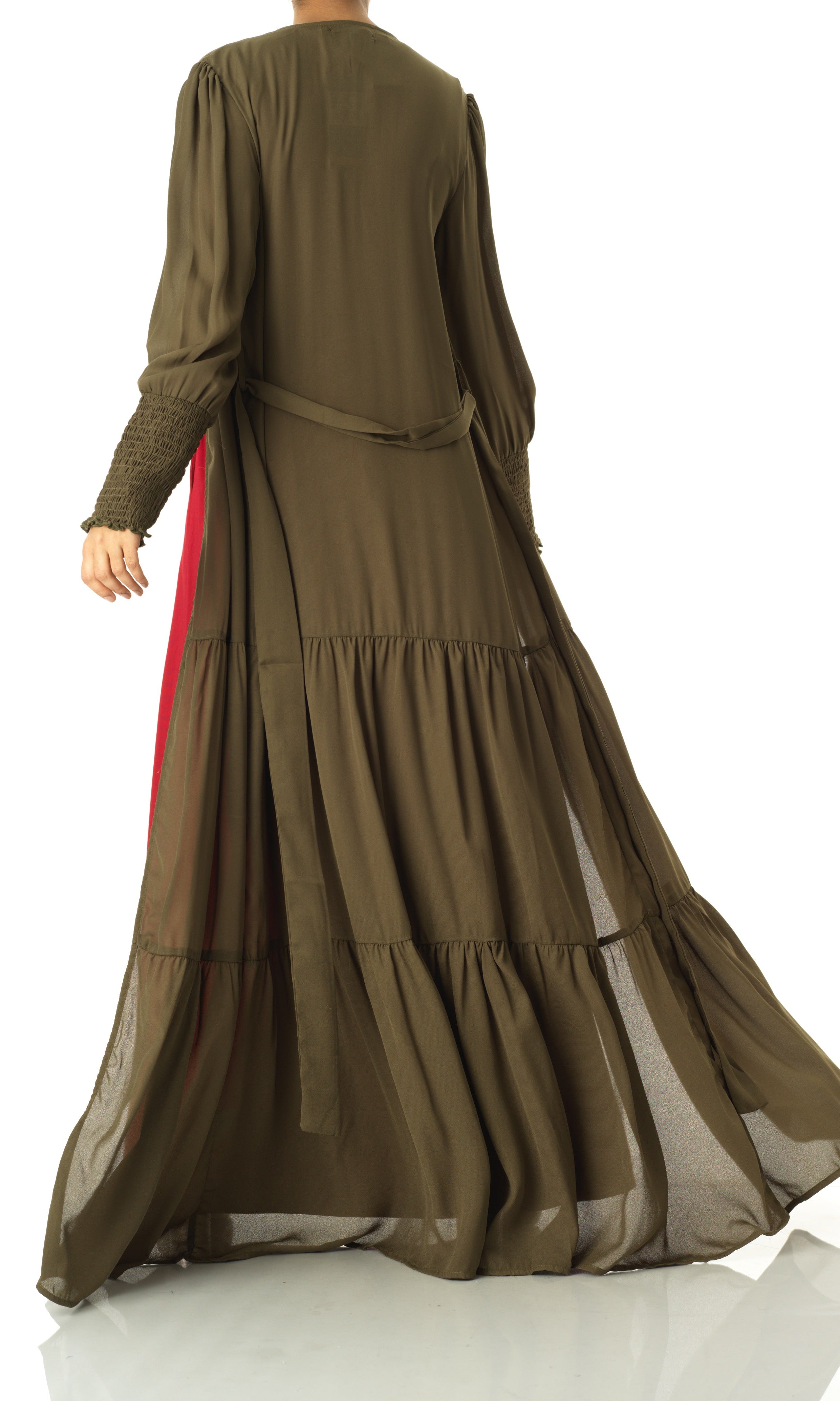 Olive Tiered chiffon maxi cardigan Kabayare