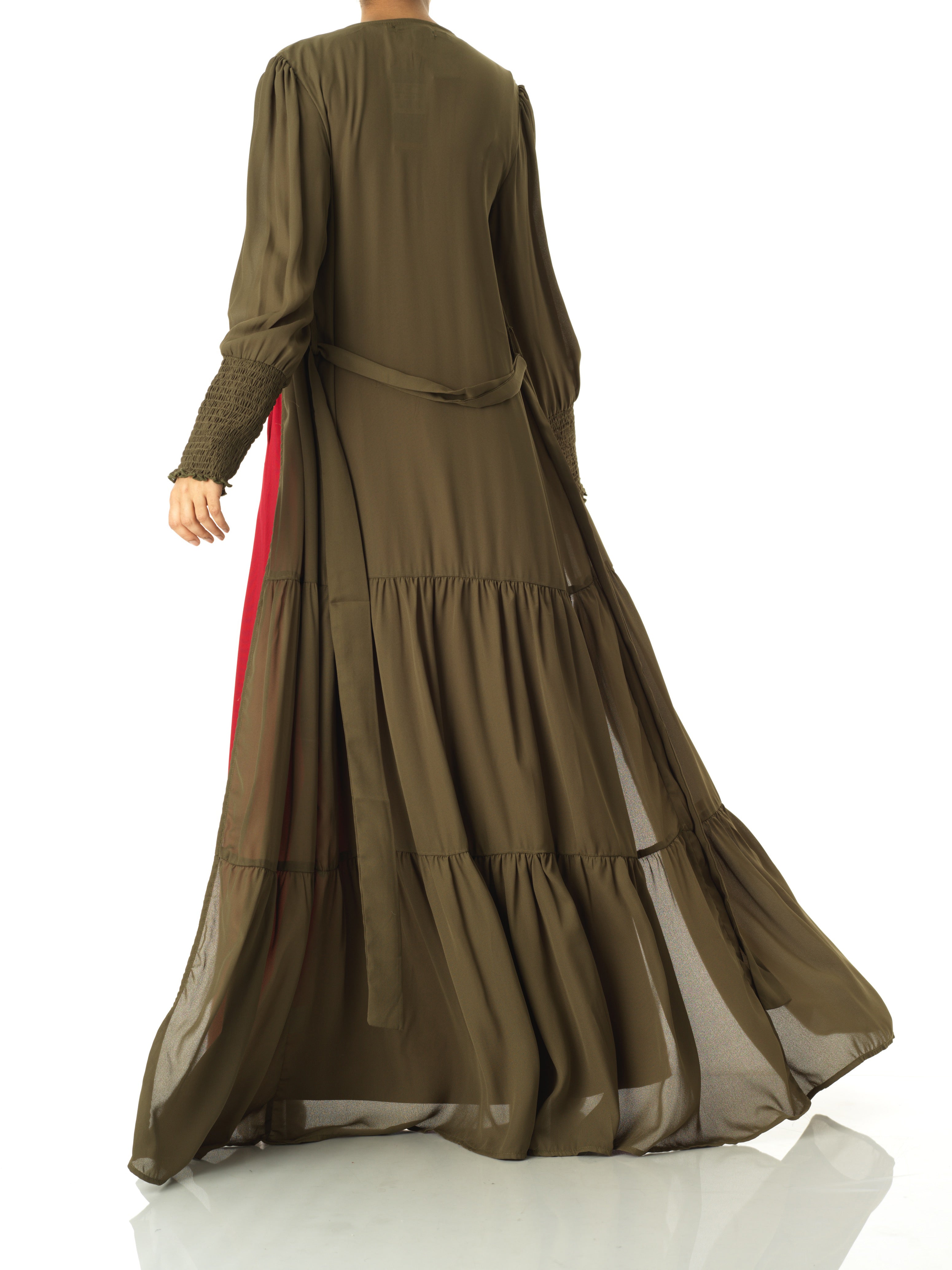 Olive Tiered chiffon maxi cardigan Kabayare