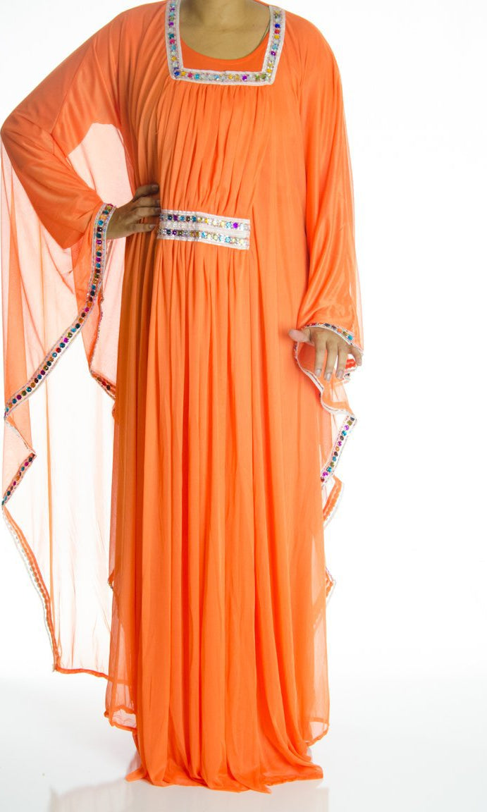 Orange 2-Piece Bedazzle Kaftan Dress Kabayare