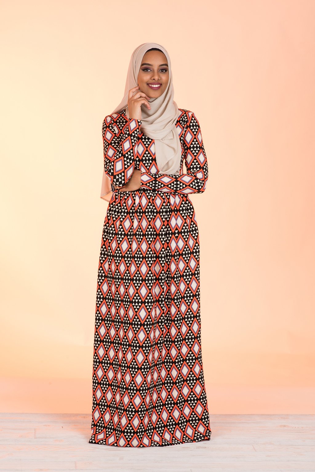 Orange Aztec Textured Print Dress Kabayare