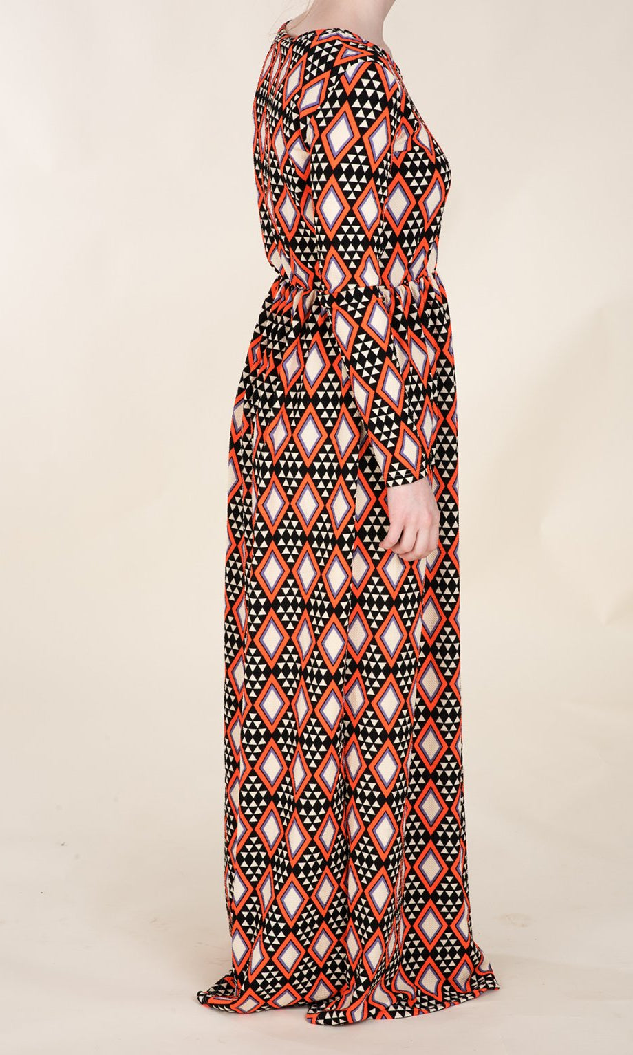 Orange Aztec Textured Print Dress Kabayare