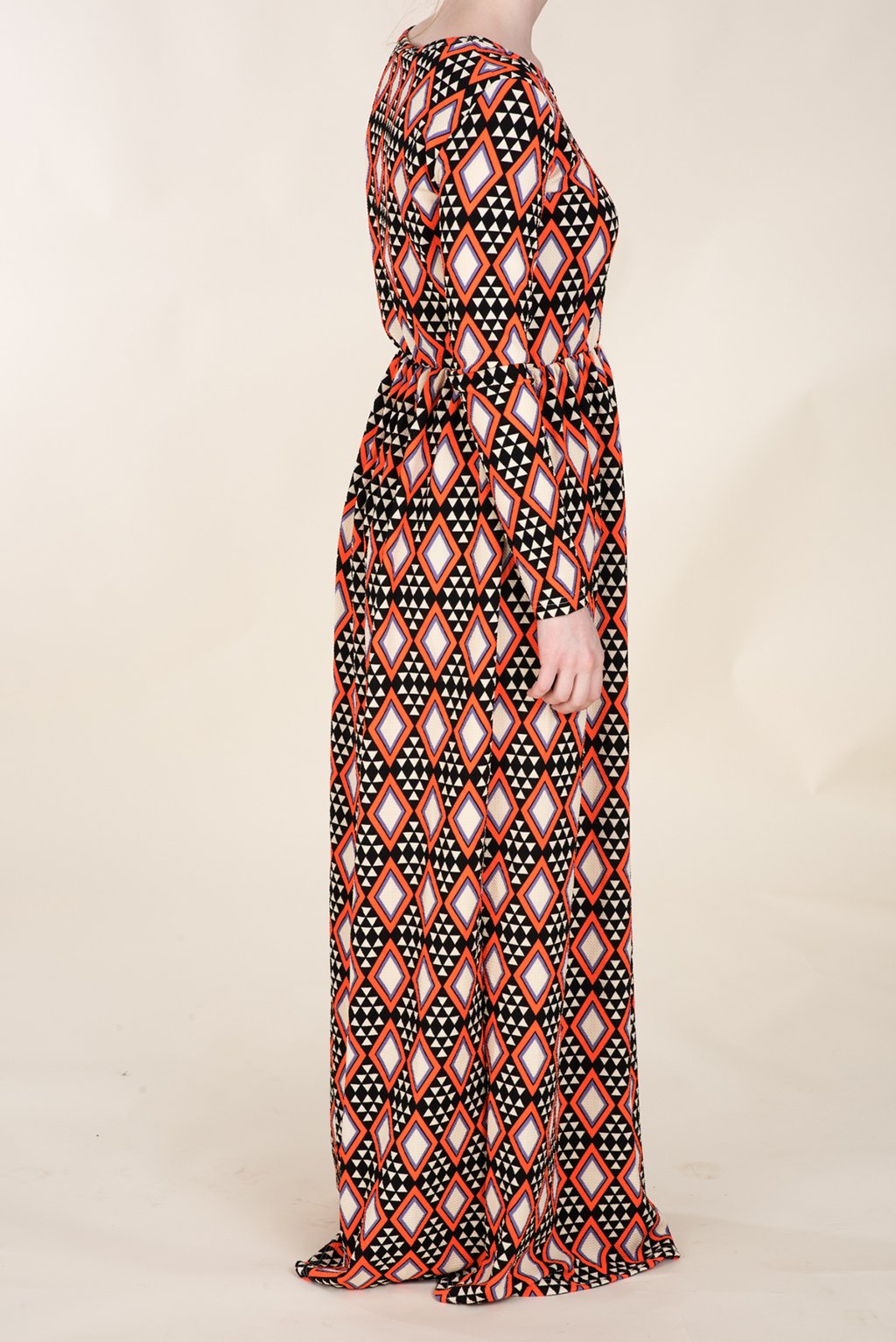 Orange Aztec Textured Print Dress Kabayare