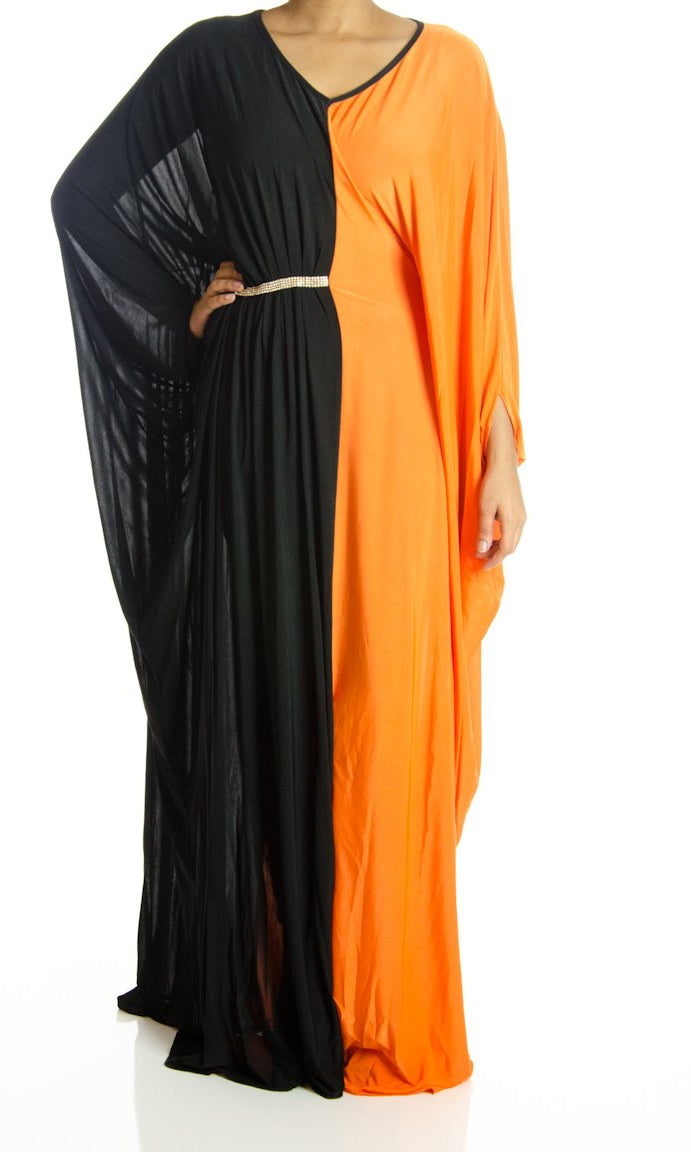 Orange Color-Block Abaya Kabayare