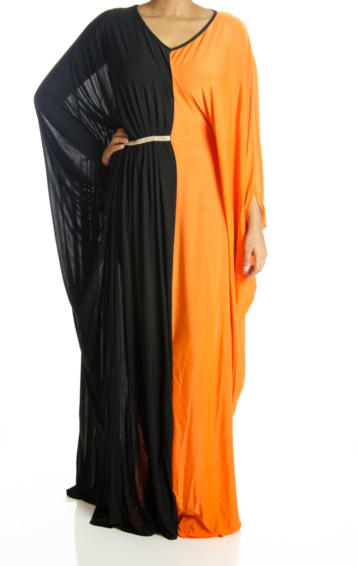 Orange Color-Block Abaya Kabayare
