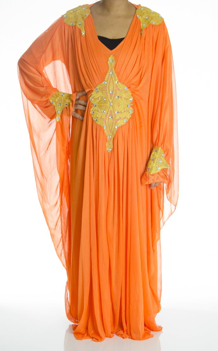 Orange embroidered Butterfly Kaftan Kabayare