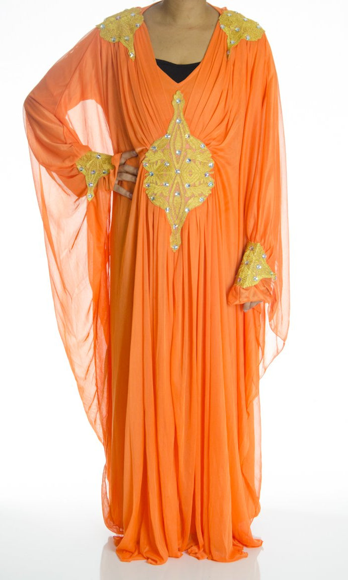 Orange embroidered Butterfly Kaftan Kabayare