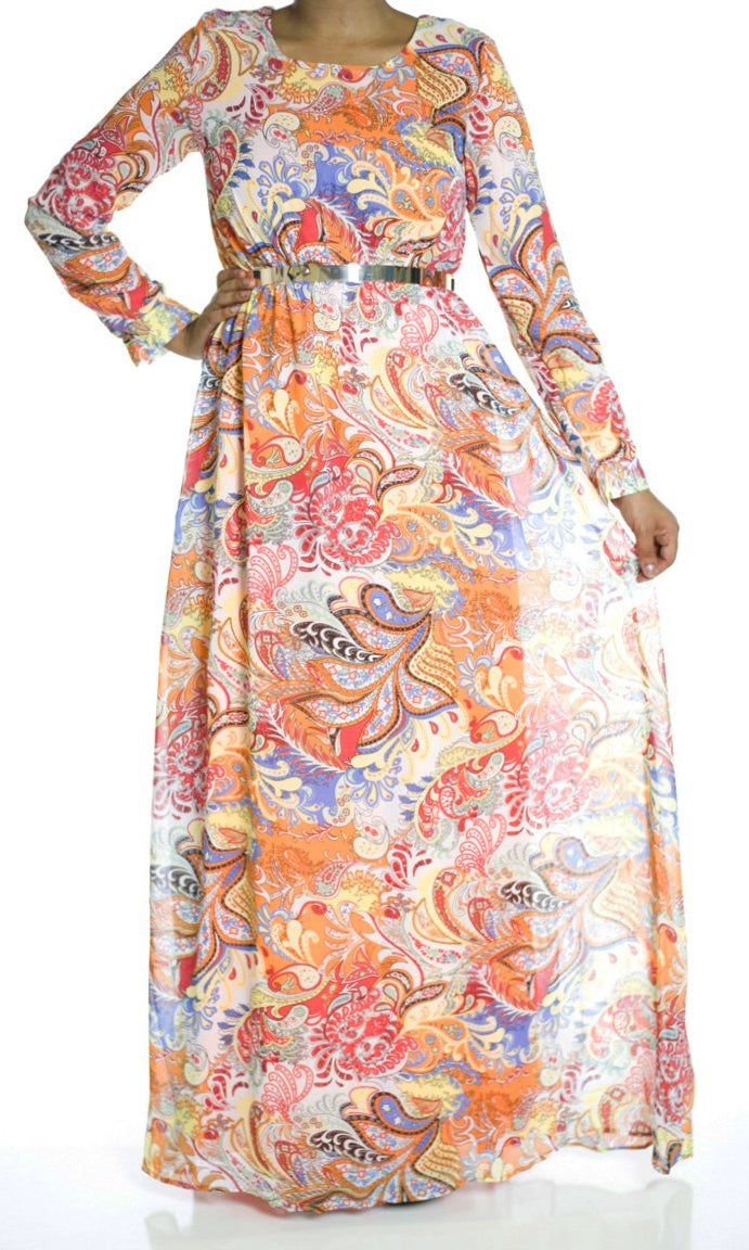 Orange paisley Maxi dress Kabayare