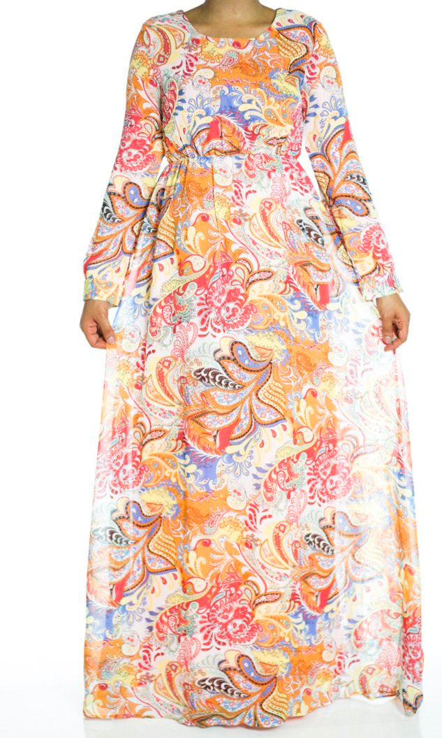 Orange paisley Maxi dress Kabayare