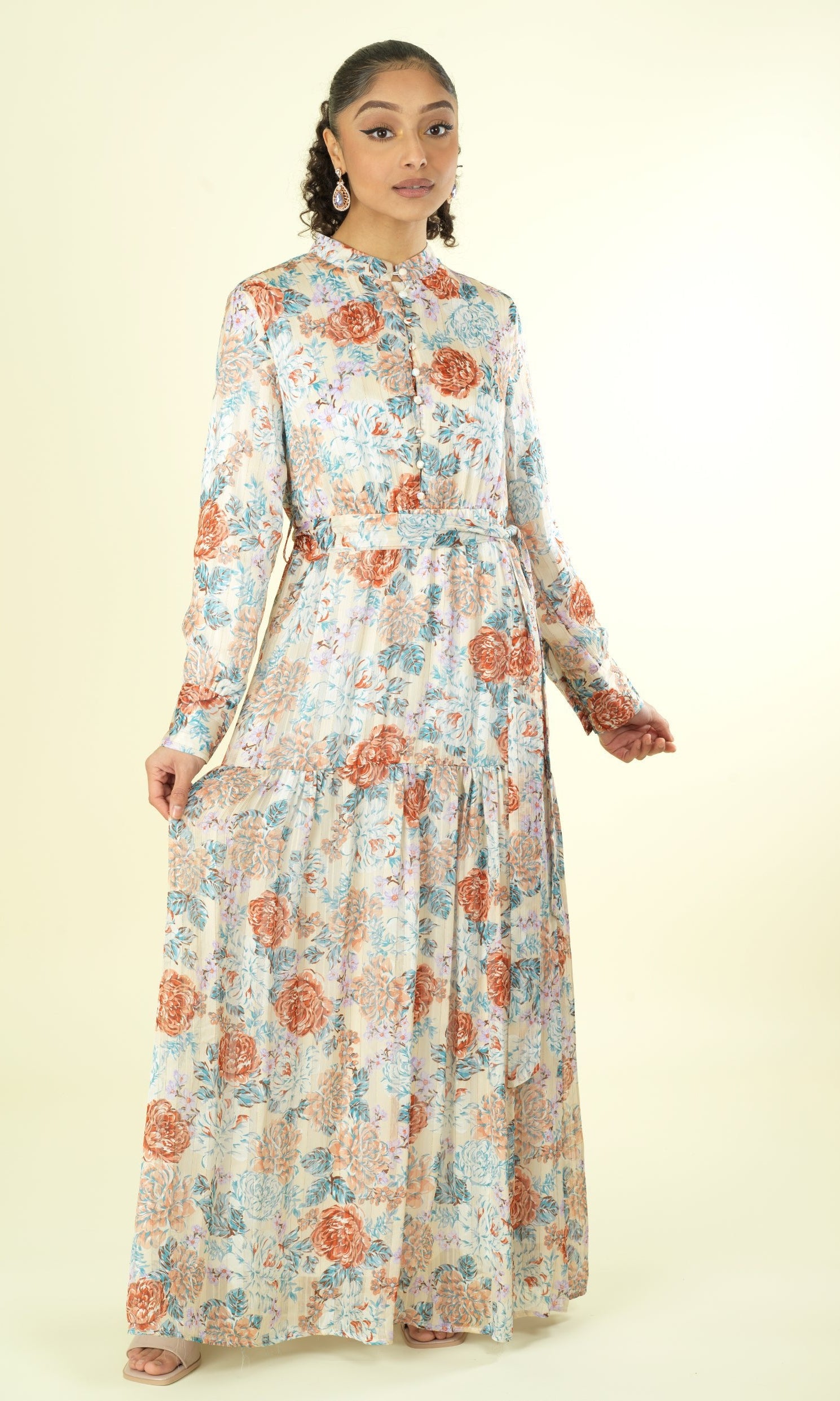 Pastel cappuccino rose modest maxi dress Kabayare