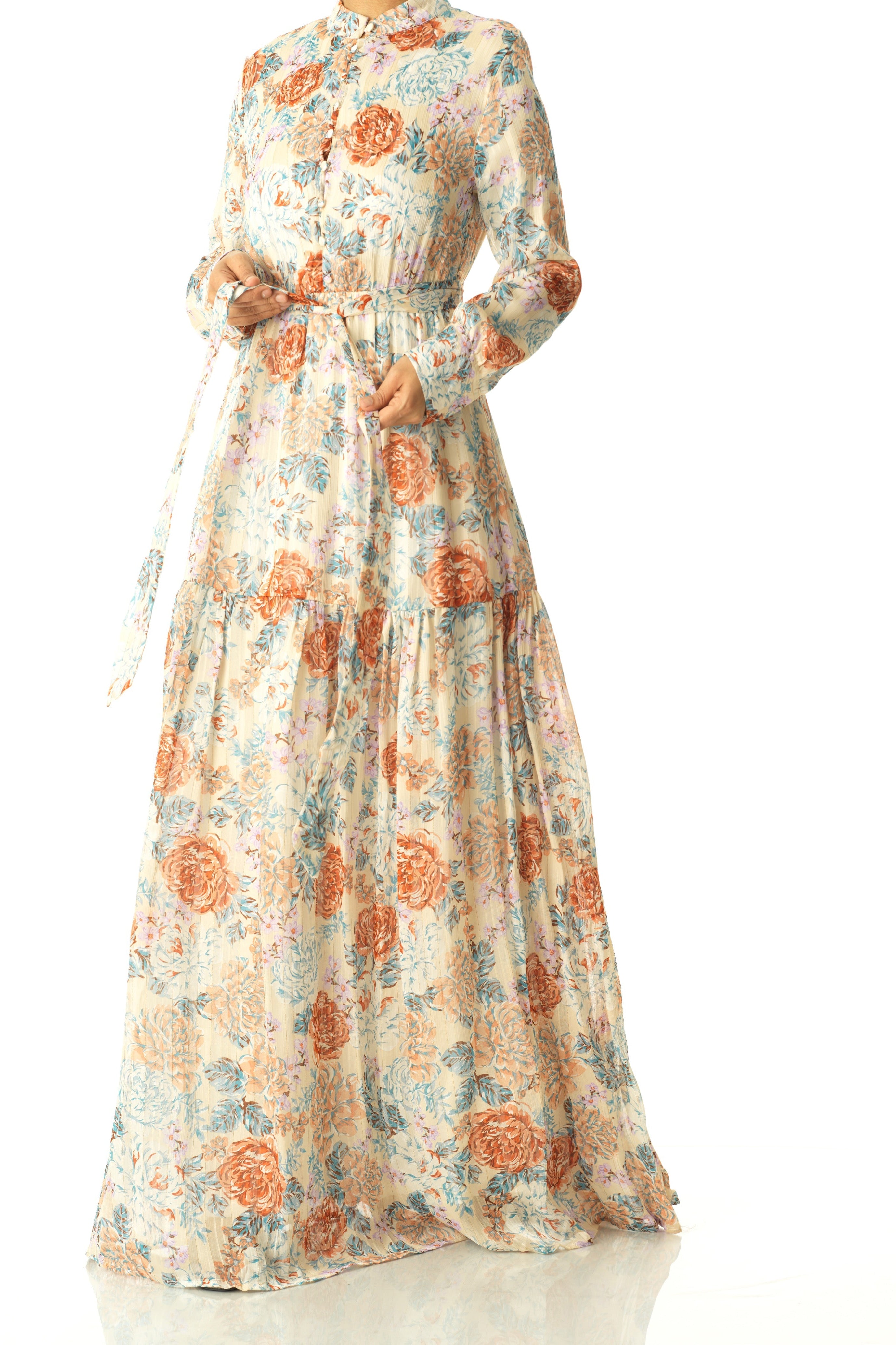 Pastel cappuccino rose modest maxi dress Kabayare Fashion