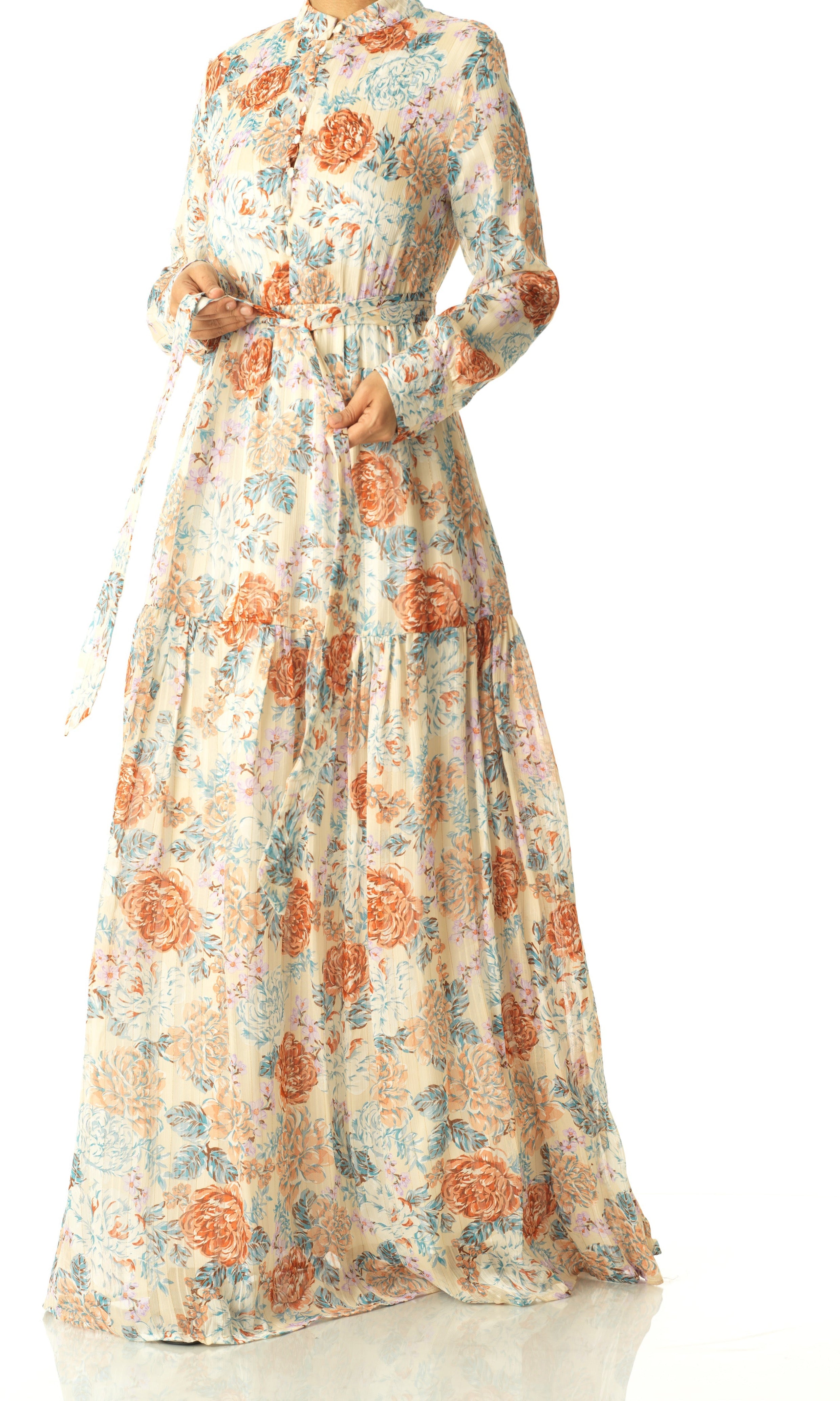 Pastel cappuccino rose modest maxi dress Kabayare Fashion