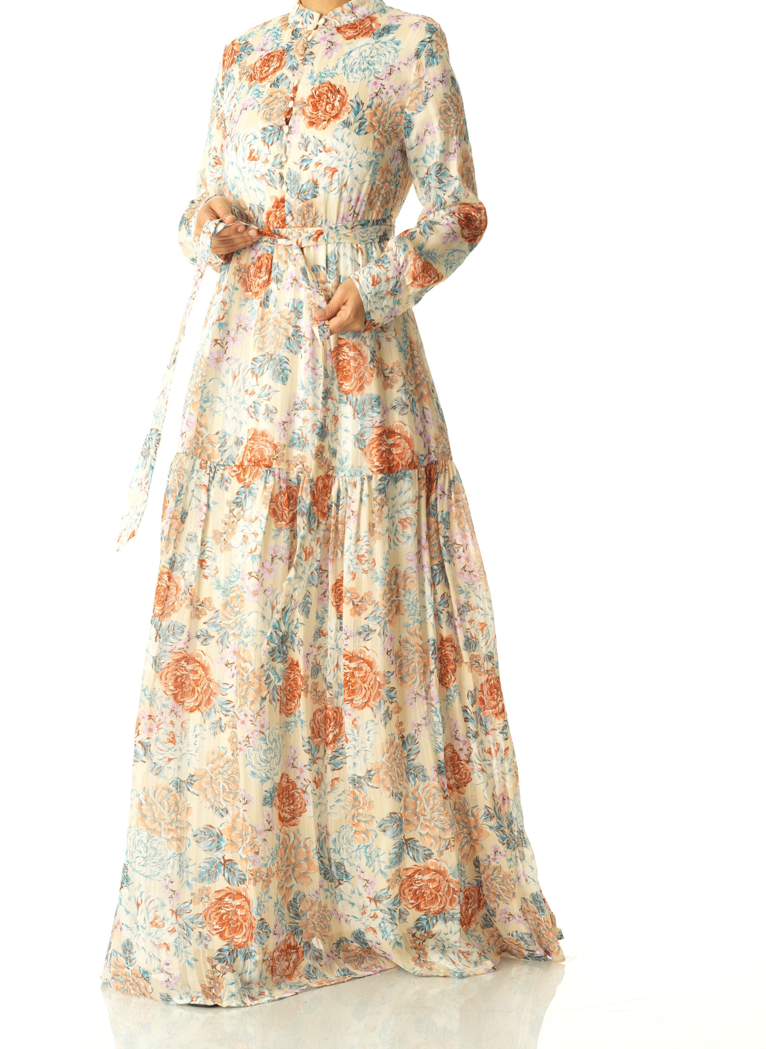 Pastel cappuccino rose modest maxi dress Kabayare Fashion