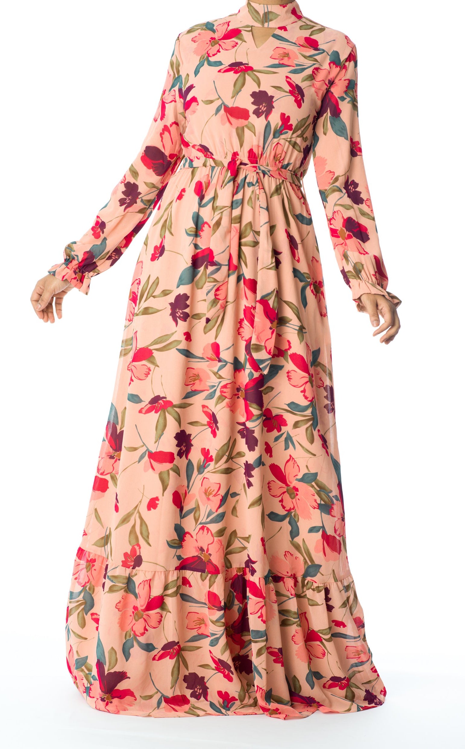 Peach Blush Floral petals maxi dress Kabayare